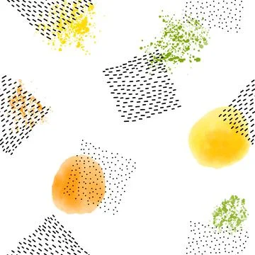 Hand drawn abstract seamless pattern with watercolor spot. Contemporary modern Stock Illustration