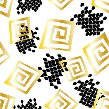 Hand drawn abstract seamless pattern, ethnic background, Africa style with gold Stock Illustration