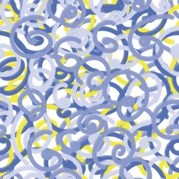 Hand Drawn Abstract Seamless Pattern. Colorful Doodles on Blue Background. Stock Illustration