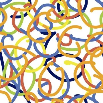 Hand Drawn Abstract Seamless Pattern. Colorful Doodle Lines on White Background. Illustrazione stock