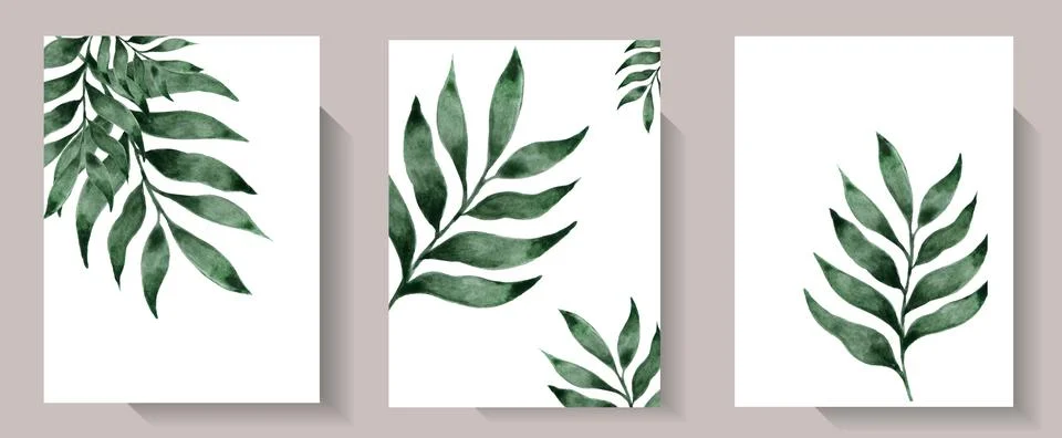 Hand drawn abstract set boho watercolor tropical leaf with isolated on white Stock Illustration