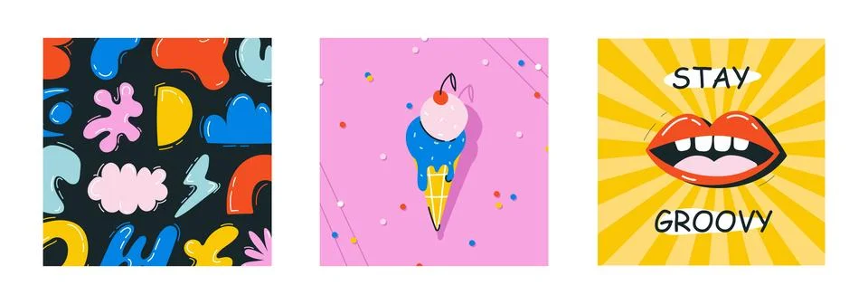 Hand drawn Abstract shapes, Comic characters. Stock Illustration