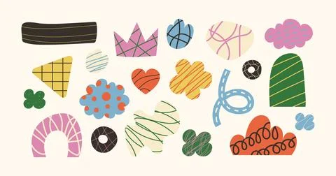 Hand drawn abstract shapes, geometric freeform with scribble texture inside. Stock-Illustration