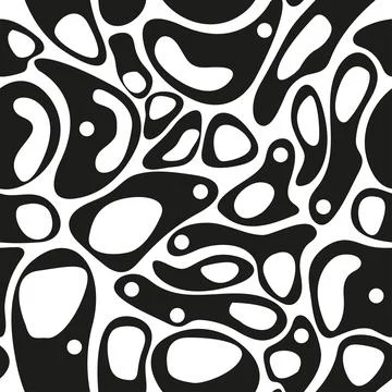 Hand drawn abstract shapes seamless pattern. Black and white background. Stock Illustration