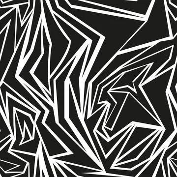 Hand drawn abstract shapes seamless pattern. Black and white background. Stock-Illustration