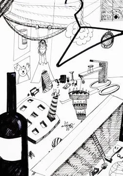 Hand-drawn abstract sketch about household clutter Stock Illustration