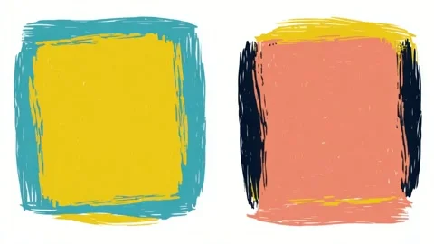 Hand drawn abstract square shapes with colorful brush strokes on white back.. Stock Footage 342045365
