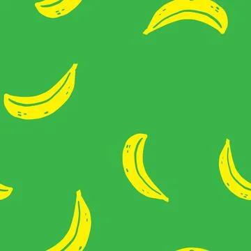 Hand drawn in abstract style vector seamless pattern with banana. Works for w Stock Illustration