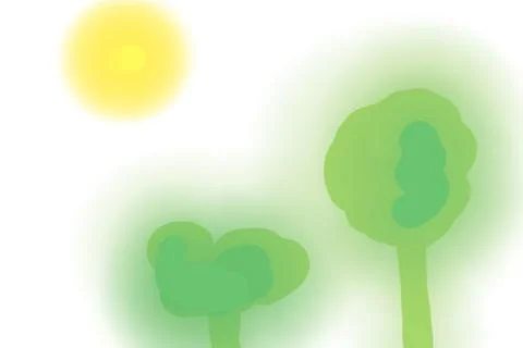 Hand drawn abstract trees and sun in white background Stock Illustration