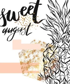 Hand drawn abstract vector card template with pineapple Stockillustratie