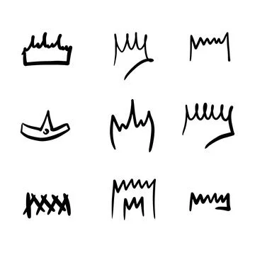 Hand drawn abstract vector illustration of set of king and queen crowns in do Stock Illustration