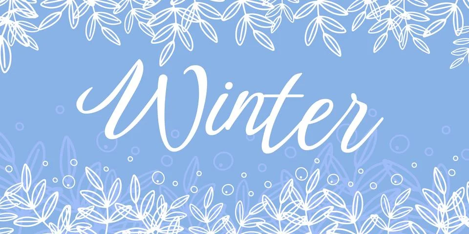 Hand drawn abstract winter background with branches on blue Stock Illustration