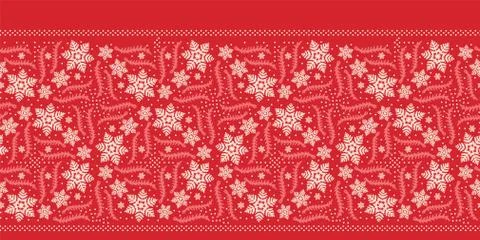 Hand drawn abstract winter snowflake border pattern. Stylish crystal stars. Red Illustrazione stock