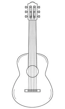 Hand drawn acoustic guitar. Stringed musical instrument. Doodle style. Vector Stock Illustration
