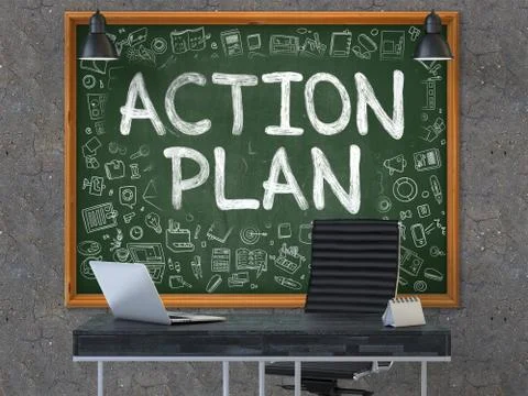 Hand Drawn Action Plan on Office Chalkboard Stock Illustration