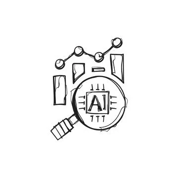 Hand Drawn AI Analytics Magnifier Chart Doodle Sketch Vector Icon Artificia.. Illustrazione stock