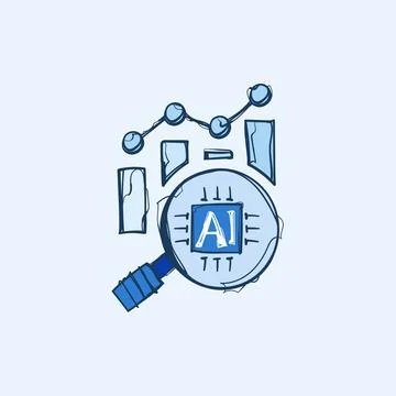 Hand Drawn AI Analytics Magnifier Chart Doodle Sketch Vector Icon Artificia.. Stock Illustration