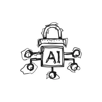 Hand Drawn AI Artificial Intelligence Security Lock Doodle Sketch Vector Ic.. Stock Illustration