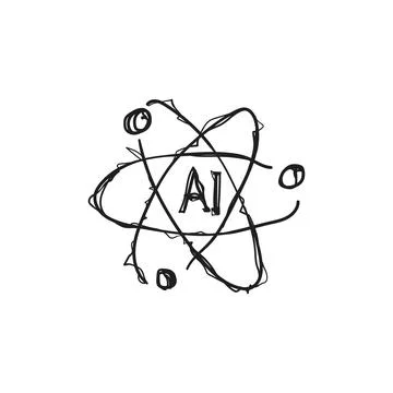 Hand Drawn AI Artificial Intelligence Atom Science Doodle Sketch Vector Ico.. 스톡 일러스트