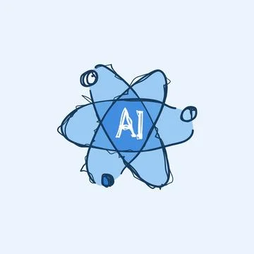 Hand Drawn AI Artificial Intelligence Atom Science Doodle Sketch Vector Ico.. 스톡 일러스트