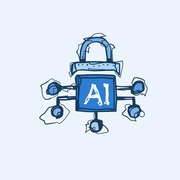 Hand Drawn AI Artificial Intelligence Security Lock Doodle Sketch Vector Ic.. Stock Illustration