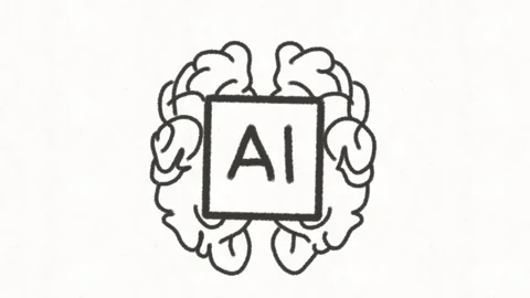Hand Drawn AI Brain Icon Animation with Artificial Intelligence Concept Stock Footage 341863457