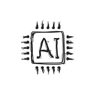Hand Drawn AI Chip Processor CPU Doodle Sketch Vector Icon Illustration Tec.. Stock Illustration