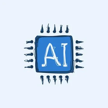 Hand Drawn AI Chip Processor CPU Doodle Sketch Vector Icon Illustration Tec.. Иллюстрация