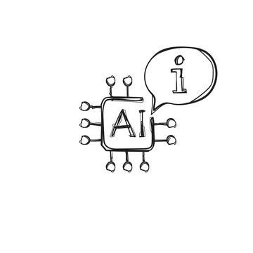 Hand Drawn AI Chip Speech Bubble Chatbot Doodle Sketch Vector Icon Artifici.. 库存插图