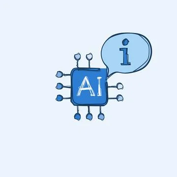 Hand Drawn AI Chip Speech Bubble Chatbot Doodle Sketch Vector Icon Artifici.. Stock Illustration