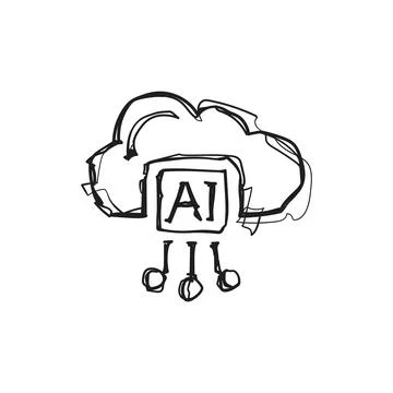 Hand Drawn AI Cloud Computing Doodle Sketch Vector Icon Illustration Technolo 스톡 일러스트