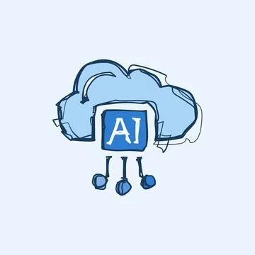 Hand Drawn AI Cloud Computing Doodle Sketch Vector Icon Illustration Technolo Stock Illustration