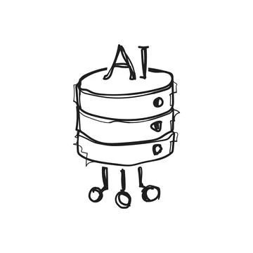 Hand Drawn AI Database Server Doodle Sketch Vector Icon Illustration Technolo Stock Illustration