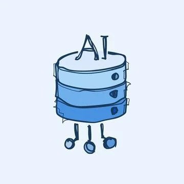 Hand Drawn AI Database Server Doodle Sketch Vector Icon Illustration Technolo Ilustração Stock