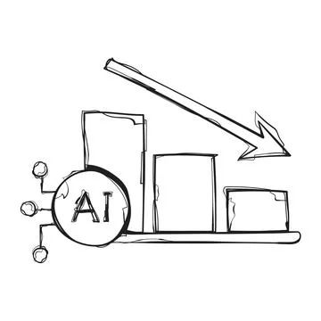 Hand Drawn AI Declining Bar Chart Arrow Down Blue Sketch Vector Icon Busine.. 库存插图