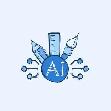 Hand Drawn AI Design Tools Pencil Ruler Pen Nib Doodle Sketch Vector Icon A.. 스톡 일러스트