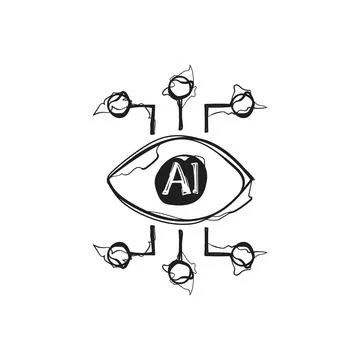 Hand Drawn AI Eye Computer Vision Doodle Sketch Vector Icon Artificial Inte.. Stock Illustration