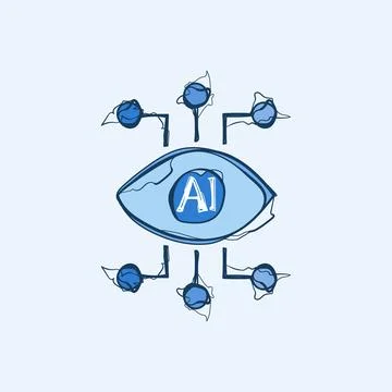 Hand Drawn AI Eye Computer Vision Doodle Sketch Vector Icon Artificial Inte.. Illustrazione stock