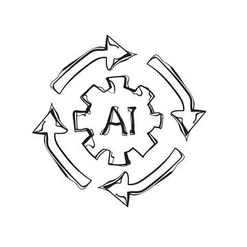 Hand Drawn AI Gear Circular Arrows Automation Cycle Doodle Sketch Vector Bl.. Stock Illustration