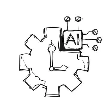 Hand Drawn AI Gear Clock Time Efficiency Blue Sketch Vector Icon Technology.. 스톡 일러스트