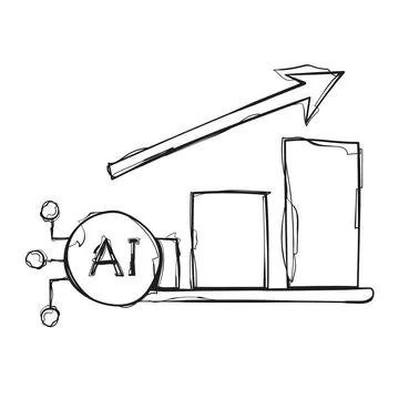 Hand Drawn AI Growing Bar Chart Arrow Up Blue Sketch Vector Icon Business G.. 스톡 일러스트