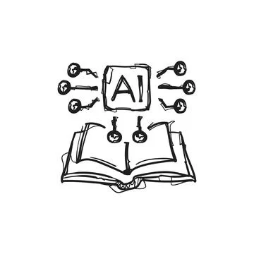 Hand Drawn AI Knowledge Book with Keys Doodle Sketch Vector Icon Concept Il.. 스톡 일러스트
