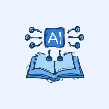 Hand Drawn AI Knowledge Book with Keys Doodle Sketch Vector Icon Concept Il.. Stock Illustration