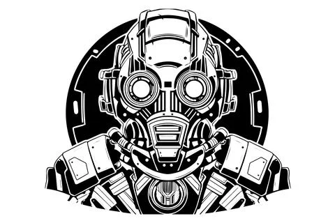 Hand-Drawn AI Robot Cyborg in a Timeless Vintage Engraved Style. Vector Stock Illustration