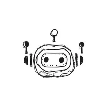 Hand Drawn AI Robot Head Chatbot Doodle Sketch Vector Icon Illustration Cute Иллюстрация