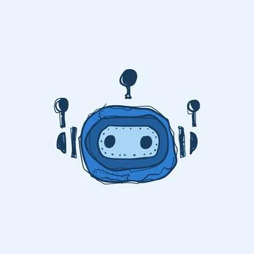 Hand Drawn AI Robot Head Chatbot Doodle Sketch Vector Icon Illustration Cute Stock Illustration