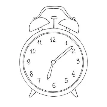 Hand drawn alarm clock isolated on white background. Vector illustration Stock Illustration