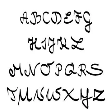 Hand Drawn Alphabet Letters. Initial Capital Script Font Illustrazione stock
