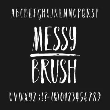 Hand drawn alphabet vector font. Messy brush script letters and numbers. Stock Illustration