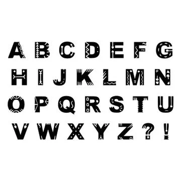 Hand drawn alphabet vector isolated on white background. For shirt design, ta Stock Illustration